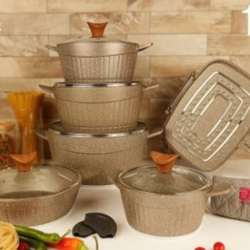 سرویس قابلمه 15 پارچه B.V.K بژ گرانیت مدل VK713515-11