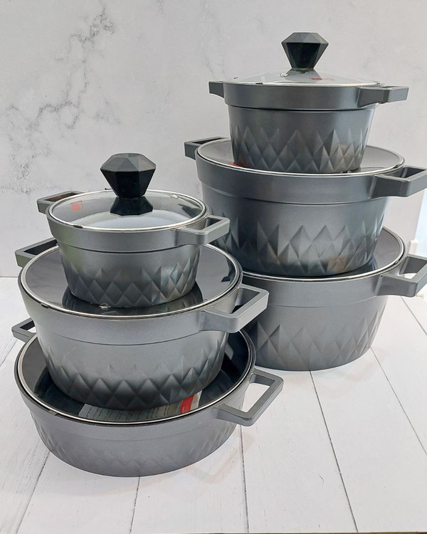 سرویس قابلمه 12 پارچه تیتانیوم کاندید مدل انیکس رنگ دودی