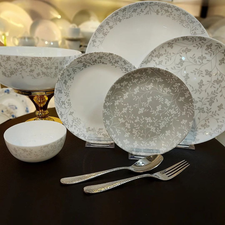 سرویس غذاخوری آرکوپال 26 پارچه دیوالی گلدن طرح گلریز طوسی