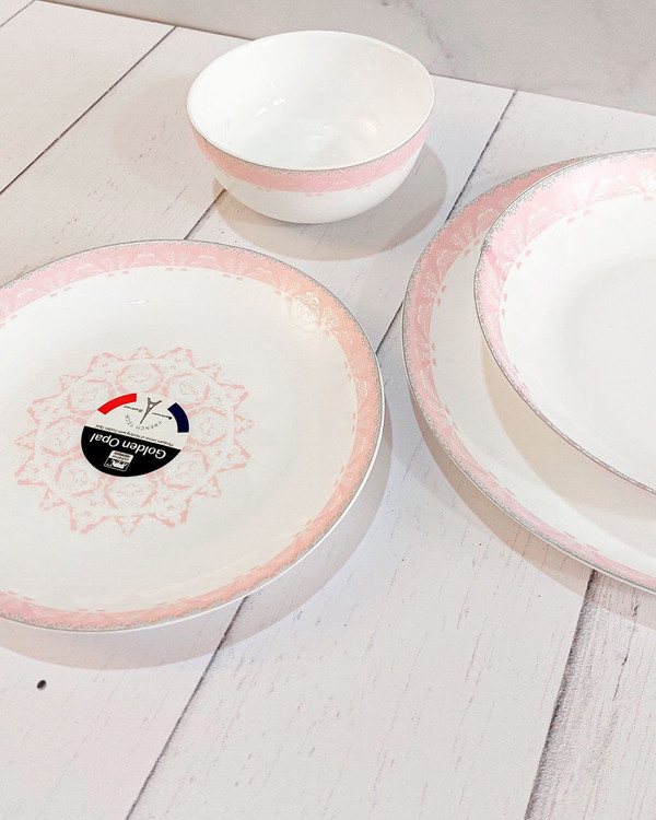 سرویس آرکوپال 26 پارچه 6 نفره گلدن اپال طرح الیزابت صورتی