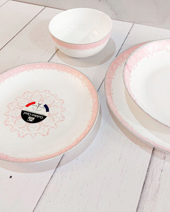 سرویس آرکوپال 26 پارچه 6 نفره گلدن اپال طرح الیزابت صورتی