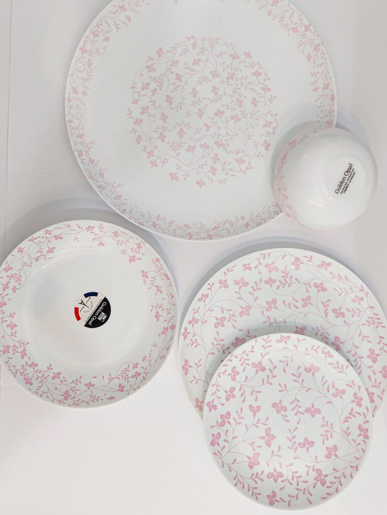 سرویس آرکوپال 26 پارچه 6 نفره گلدن اپال طرح گلریز صورتی کد