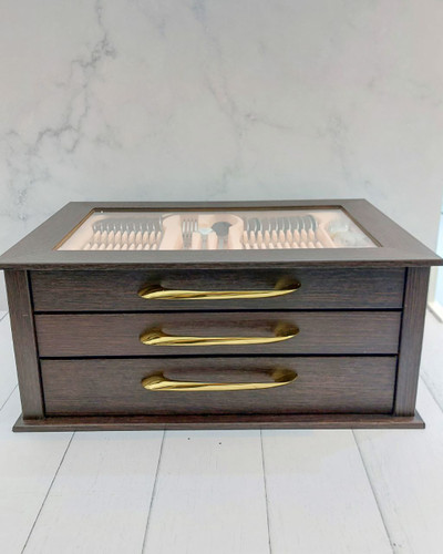 کنسول قاشق وچنگال چوبی بدون پایه سه کشو رنگ قهوه ای