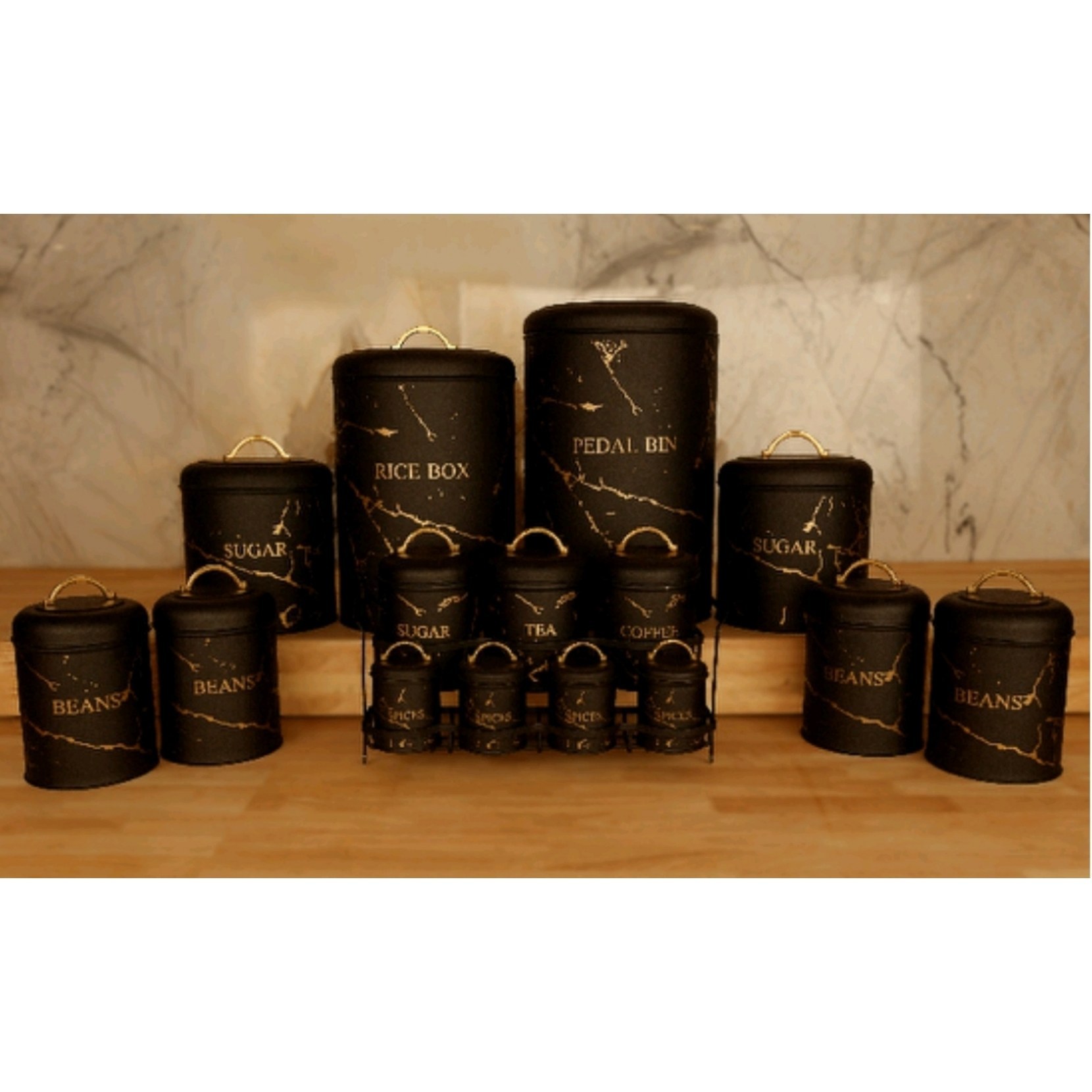 سرویس آشپزخانه 16 پارچه BVK مدل ماربل مشکی طلایی BLACK (G) کد VK-805591